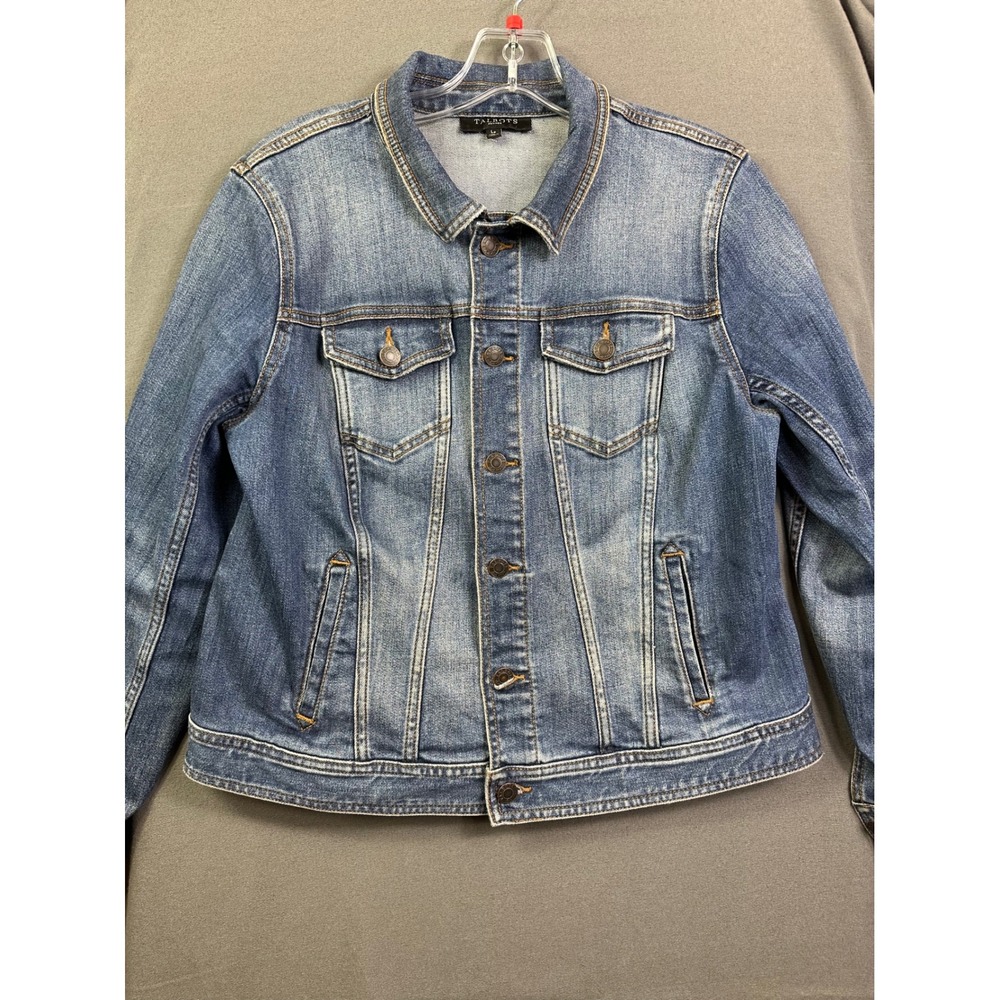 Talbots Petites Medium Wash Denim Trucker Jacket Blue Stretch Size LP